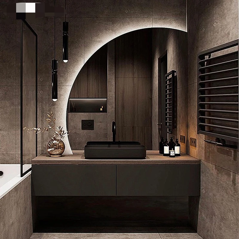 

Cabinet Sintered Stone Top Light Emitting Diode Mirror Luxury All-in-One Bathroom Vanity with Sink