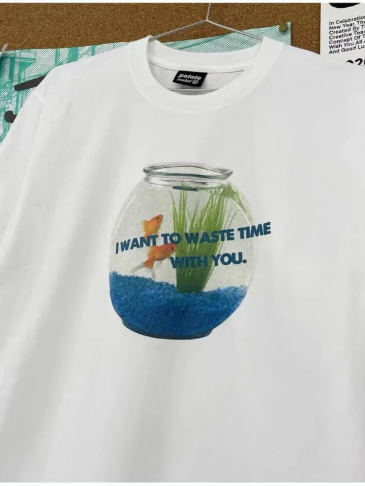 Summer Fish Tank Print All Match T-shirts Casual O Neck Fashion Tops Women Men Short Sleeve Harajuku Y2k Aesthetic  Tees