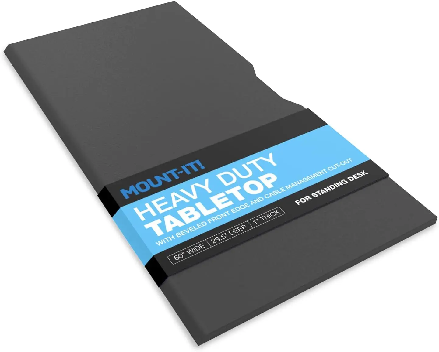 Standing Desk Tabletop 60 Inch Wide 29.5 Inch Deep 1 Inch Thick Black Wood Beveled Edge Cable Cutout Top Only