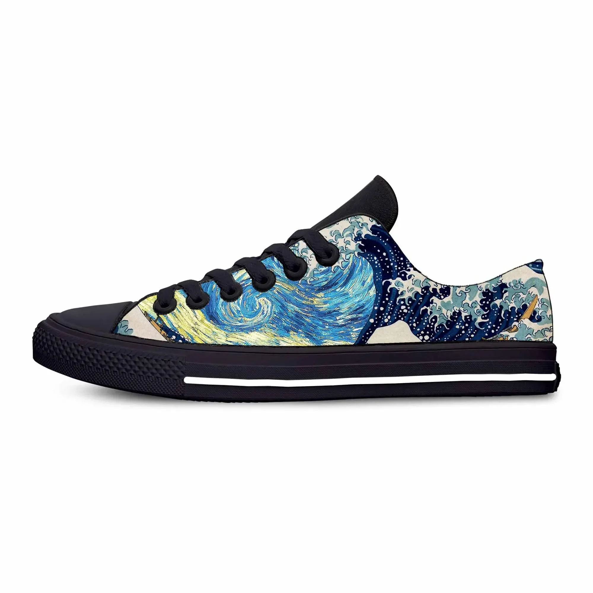 Zapatillas deportivas con estampado 3D para hombre y mujer, zapatos informales de tela, transpirables, de dibujos animados de Anime japonés, gran ola, Kanagawa