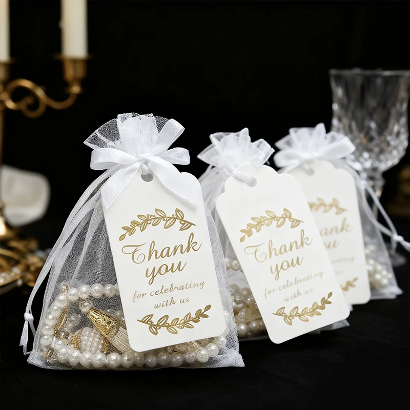 Eid Mubarak Imitation Pearl Prayer Bead Set with Thank You Tags Mesh Bag Packaging Islam Muslim Gift Ramadan Kareem Home Decor