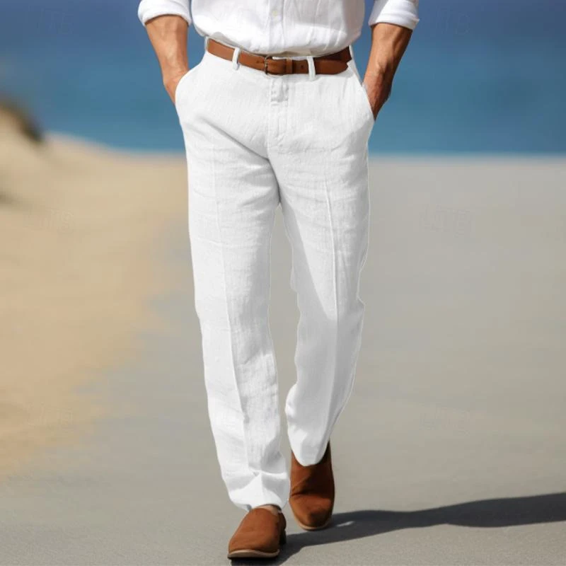 2026 Summer Men's Lightweight Breathable Straight Leg White Casual Pants Business Office Work Trousers for Young Men