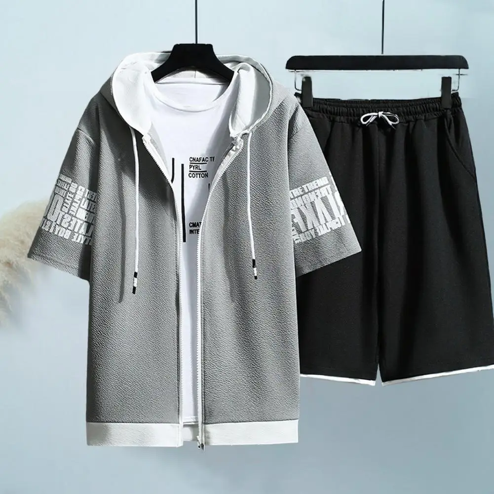 1 Set Men Outfit  Cool Korean Style Hooded Outfit  Summer Men Sportswear Set