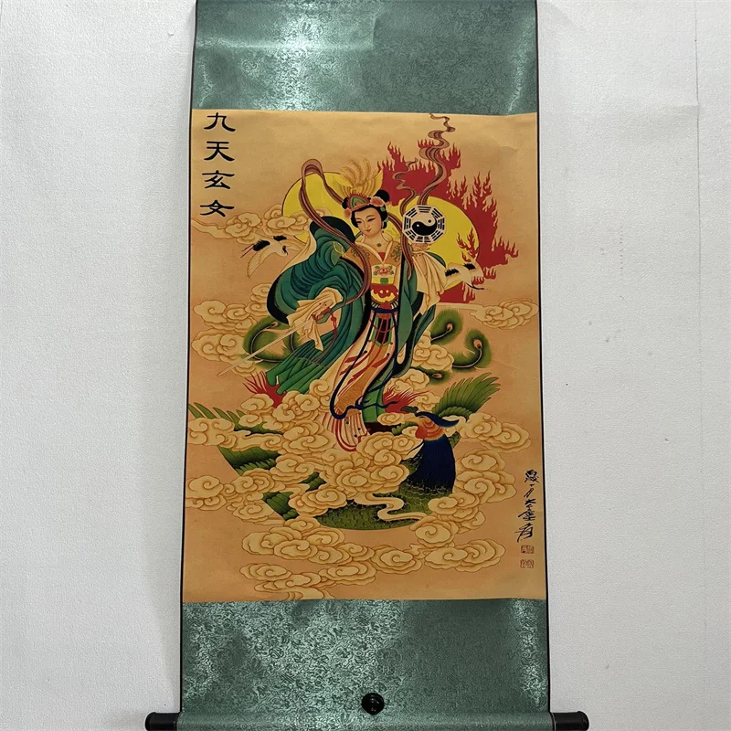 China Old Scroll Wall hanging Rice Paper Color painting Zhang Daqian's Nine Heavenly Mysterious Maiden
