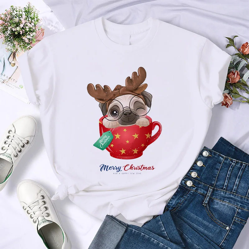 

Christmas New Christmas Dog Print Men's and Women's Crew-neck Casual T-shirt Tops Women Clothing Tops Graphic T Shirts