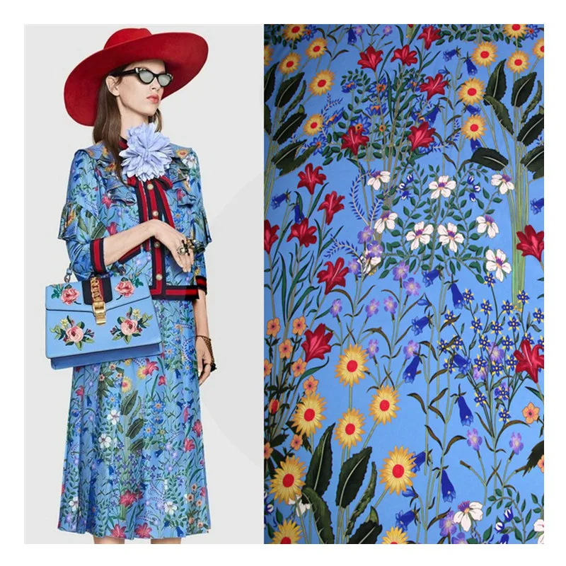 By Meter Italian Brand Pattern Printed Fabric High Quality Women Skirt Fashion Dress Scarf Polyester Material DIY Fabric Cloth