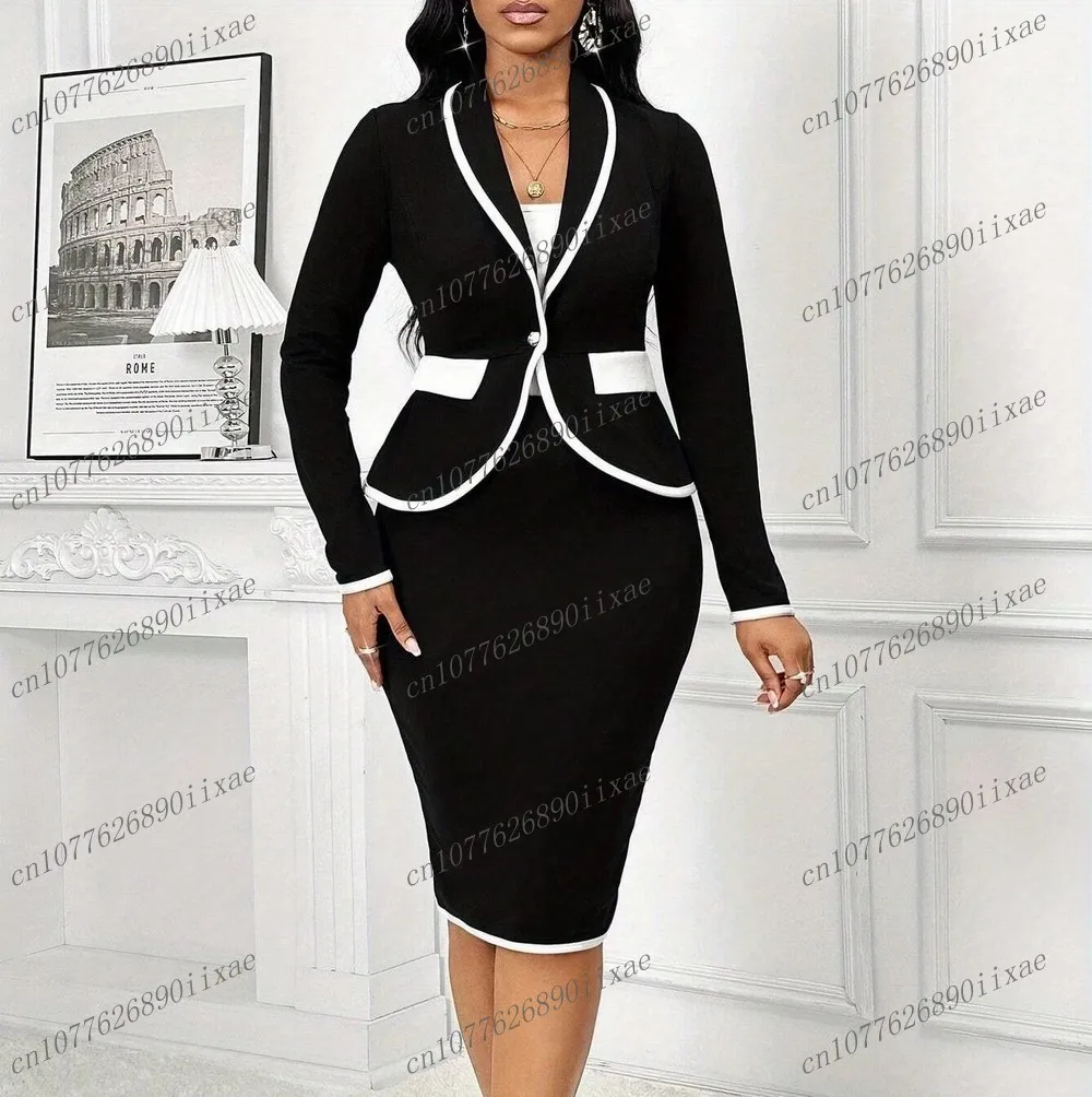 

Black And White Blazer Skirt Women Suits Lady Formal Business Tuxedos Mother Wedding Party Ladies 2 Piece Set Jacket Skirt
