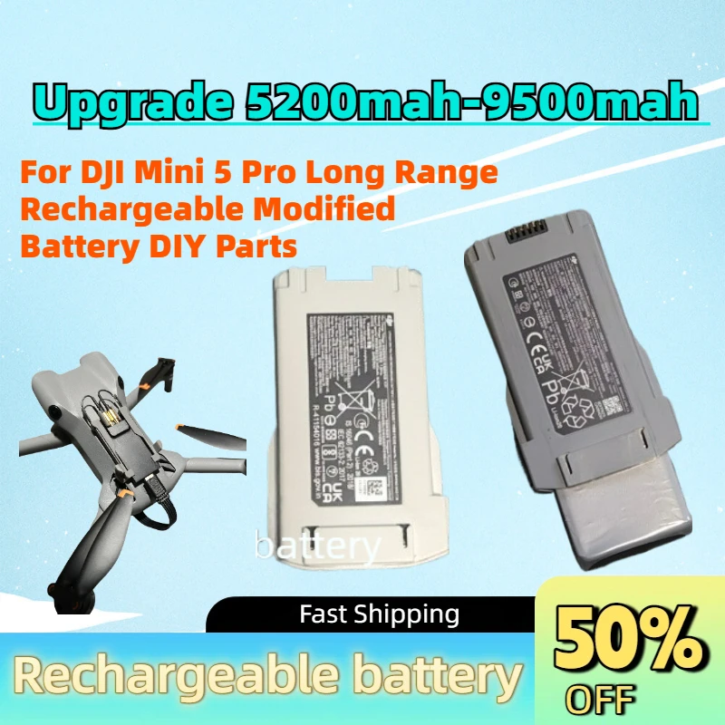 High-Capacity Upgrade 5200mah-9500mah Li-Ion Battery for DJI Mini 5 Pro Long Range Rechargeable Modified Battery DIY Parts