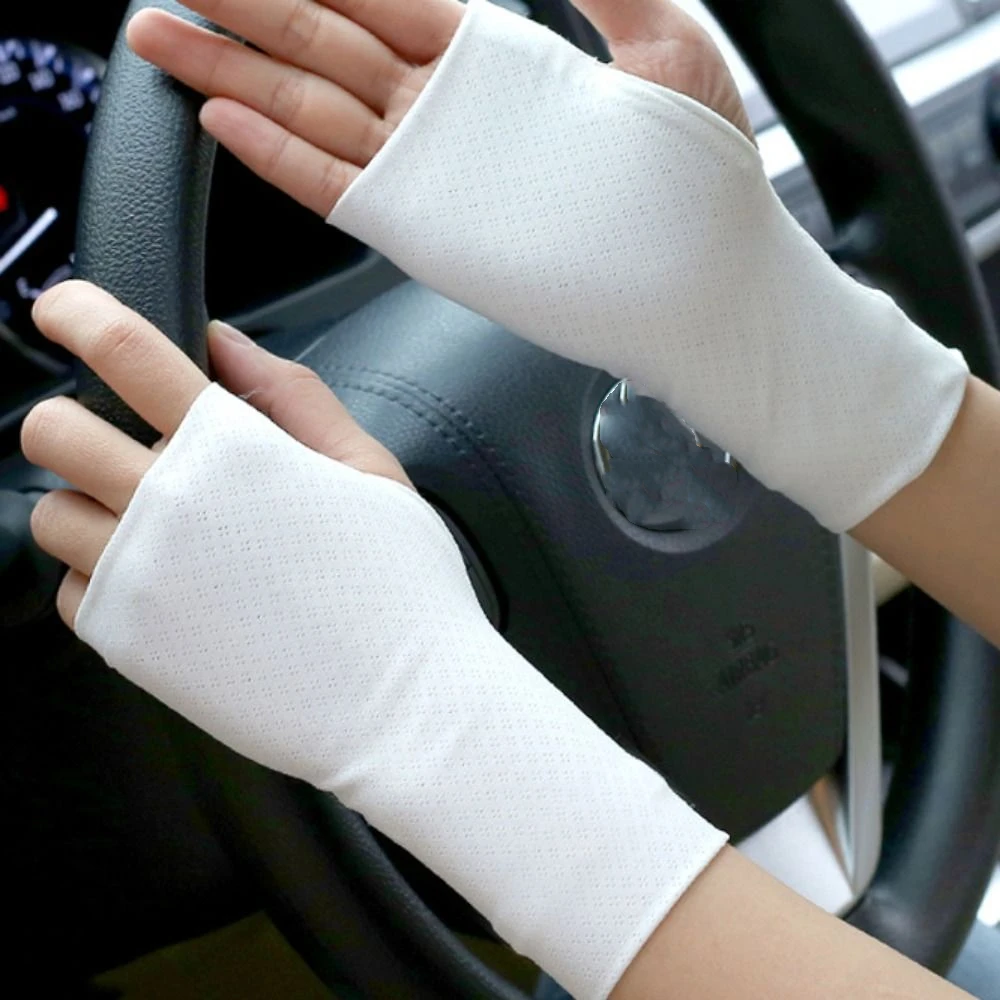 Elastic Fingerless Gloves Solid Color Anti-UV Half Finger Sunscreen Gloves Thin Protect Wrist Wristband Ice Silk Mittens Summer