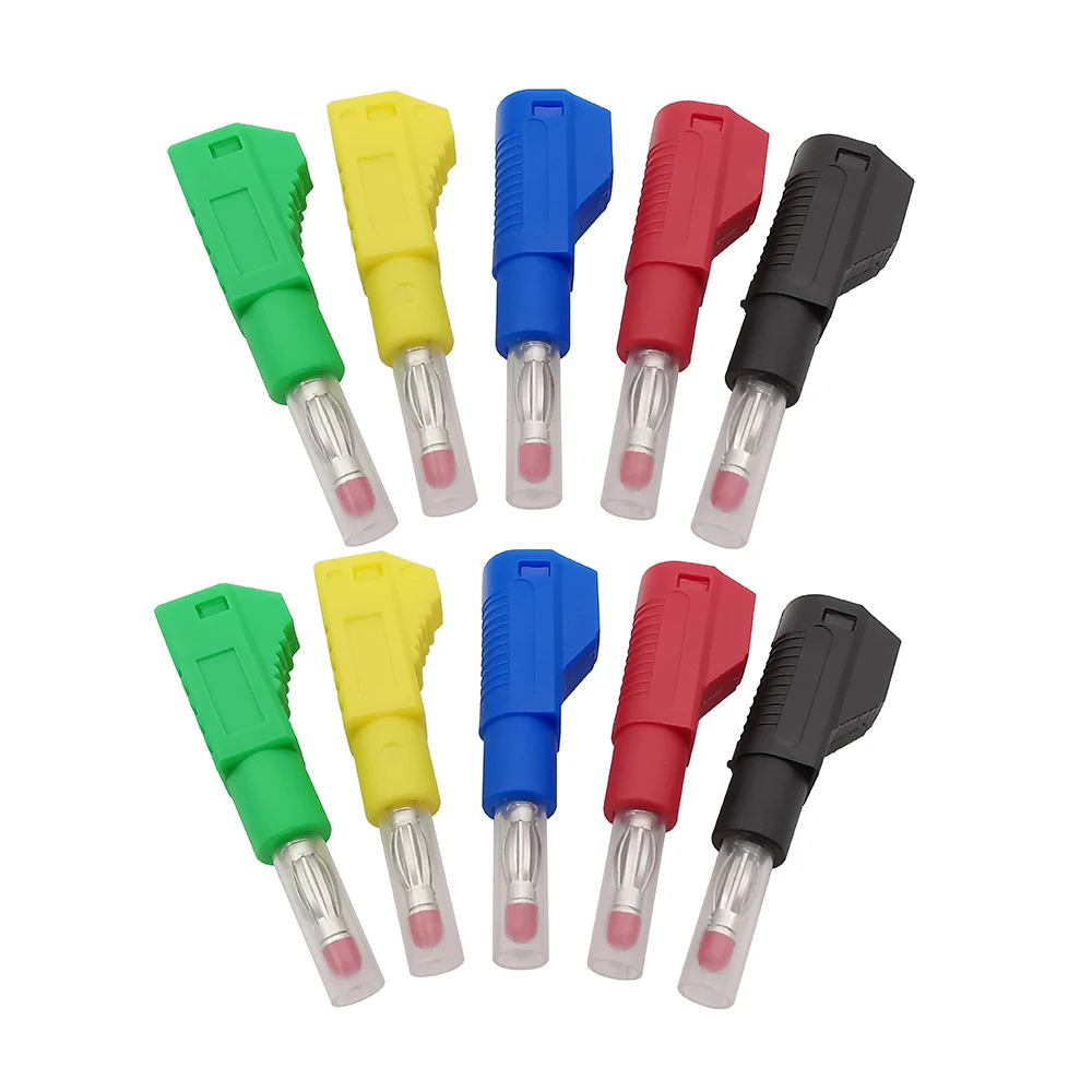 2/5/10Pcs Stackable 4mm Banana Plug Safety Retractable Tube Wire Solder Connector Test Lead Red Black Yellow Green Blue