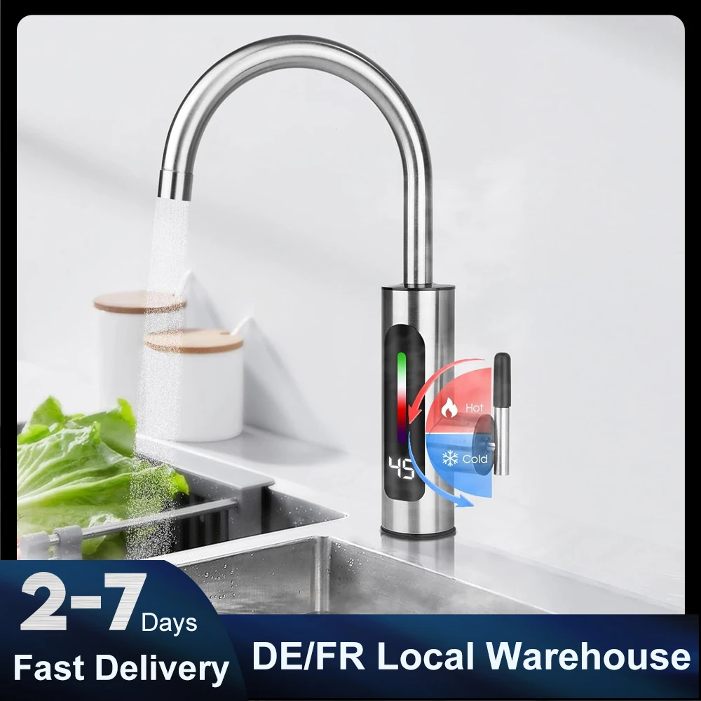 Robinet d'eau chaude instantanée électrique 3000W, chauffe-eau électrique pour cuisine avec rotation à 360° °   Robinet chauffant rotatif pour salle de bain et cuisine