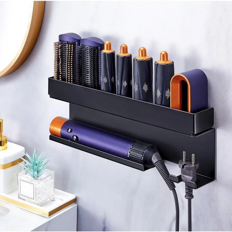 Iron No Drill Hair Tool Organizer Wall Mounted Storage Rack for Curling Iron Blow Dryer Multi Function Holder
