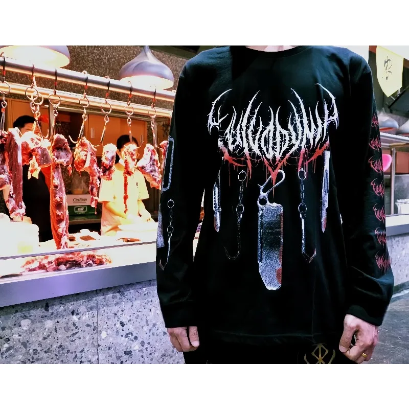 

Halloween Vertical Saw Element 3D Printed Long Sleeved Loose and Versatile Quick Drying Top Trendy Unisex