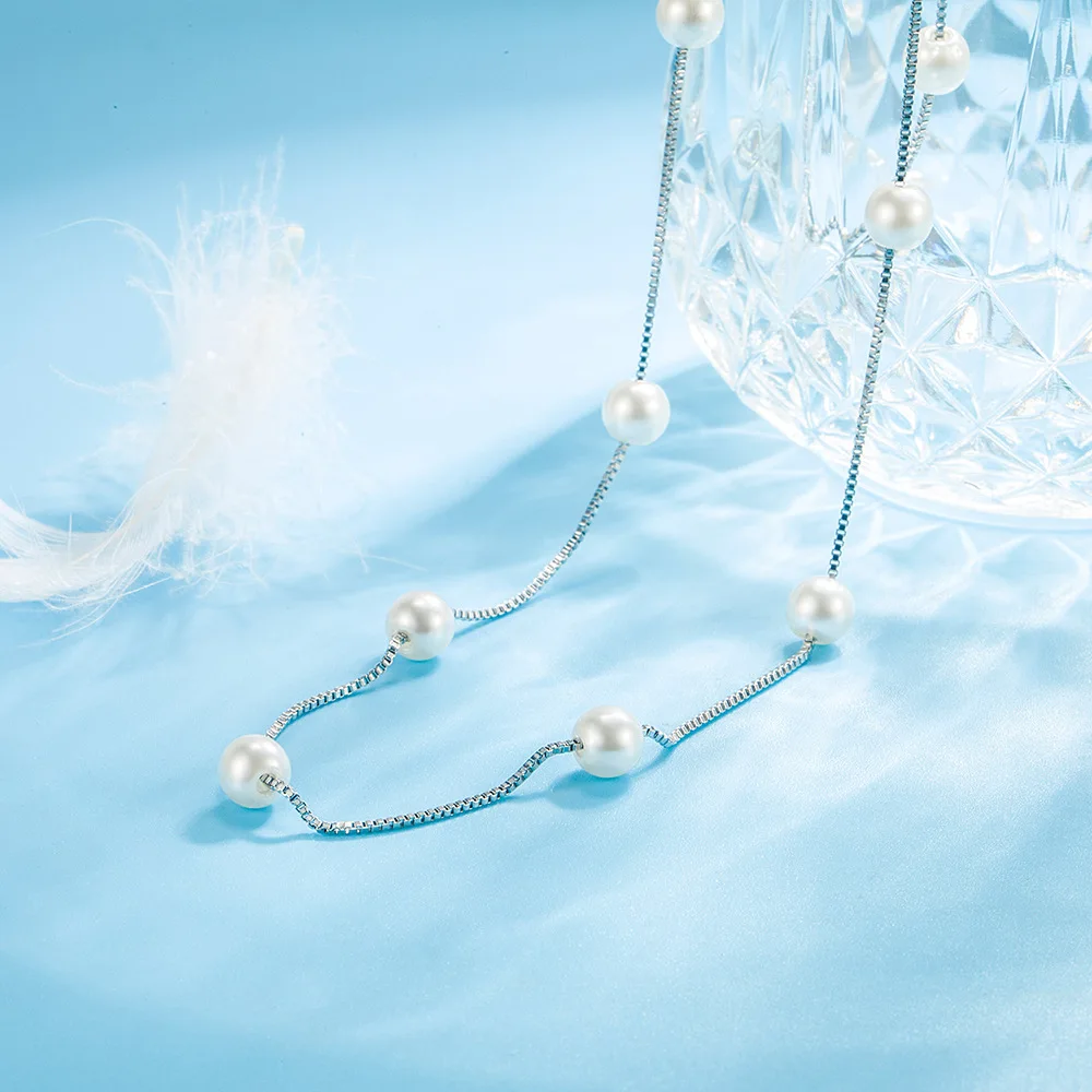 

925 Sterling Silver Pearl Necklaces For Women Female Chain Wedding Luxury Quality Fine Jewelry Items GaaBou
