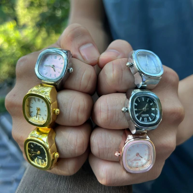 fashion Watch Ring for Women Men Retro Sliver Pointer Quartz Clock Finger Rings Punk Alloy Strap Watches Jewelry Accessories