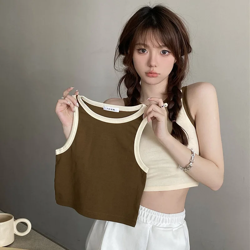 Spring And Summer Colour Blocking Sleeveless Vest Tunic Underwear Top Bottoming Shirt Aesthetic Wrap Women\'s Clothing