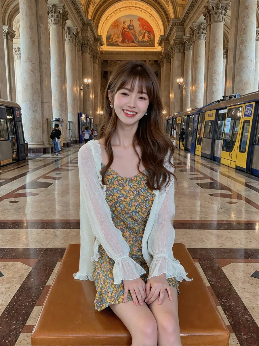 بلوزات قطنية نسائية بيضاء كبيرة الحجم مقاومة للشمس وأكمام قصيرة من الدانتيل أنيقة للسيدات سترة صيفية طويلة كورية مقاس كبير #3