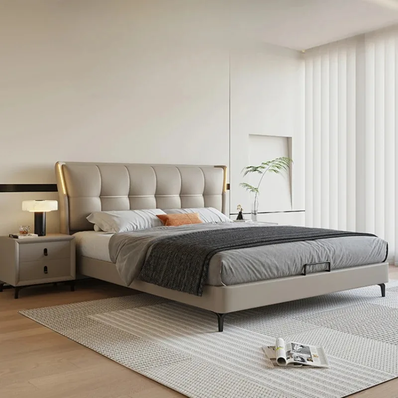 Beige Luxury Comforter Double Bed Modern Italian Storage Living Room Bed Frames Bedroom King Size Letto Matrimoniale Furniture