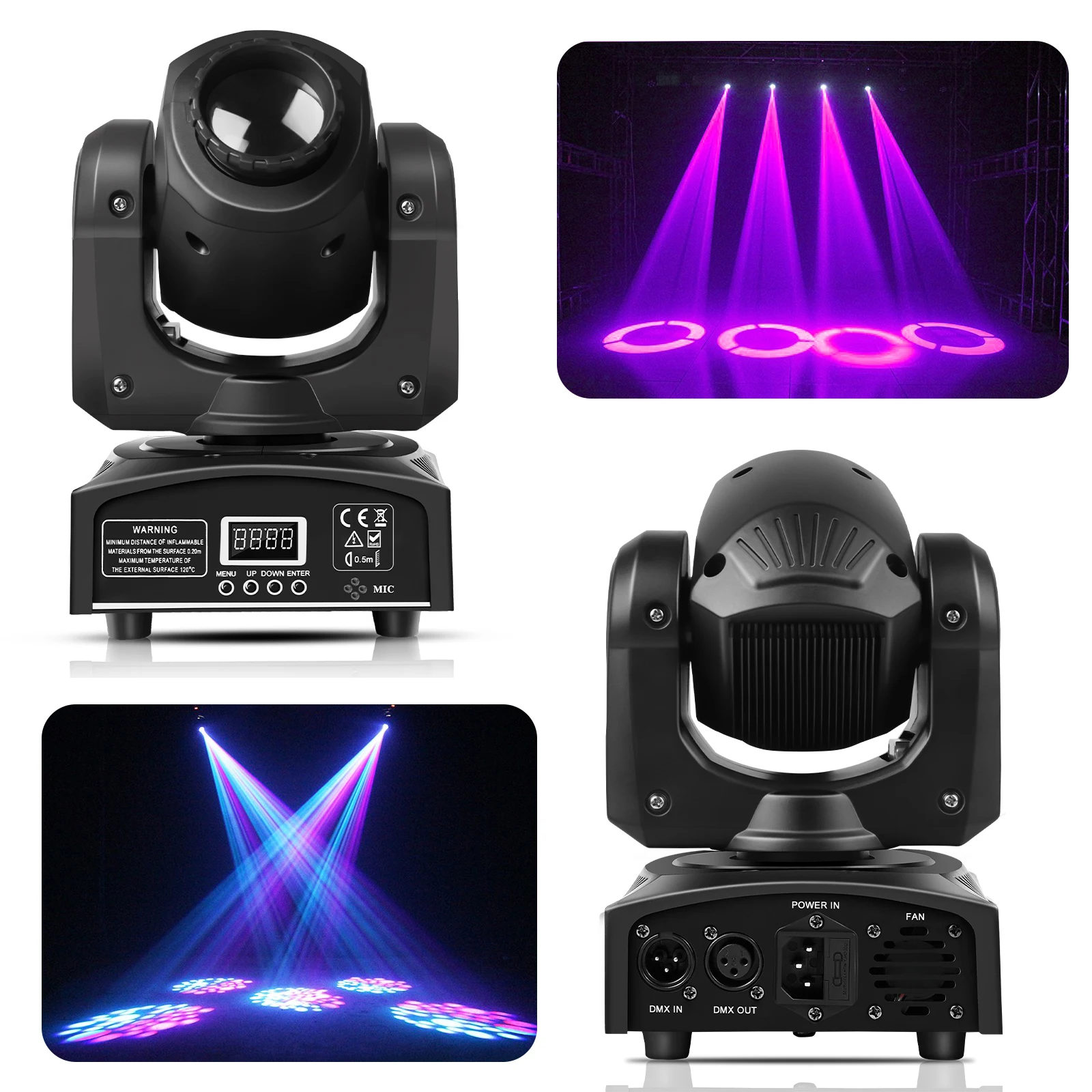 U'King 30W RGBW LED Luce a testa mobile 8Gobos 14 colori Luce da palco DMX512 Faretti attivato dal suono per illuminazione scenica per feste DJ