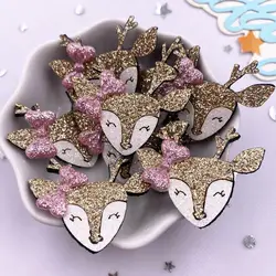 10pcs Felt Fabric Colorful Glitter 3D Bepowder Cartoon Bowknot Golden Deer Patch Applique Sewing DIY Hair Bow Crafts Supplie XE8