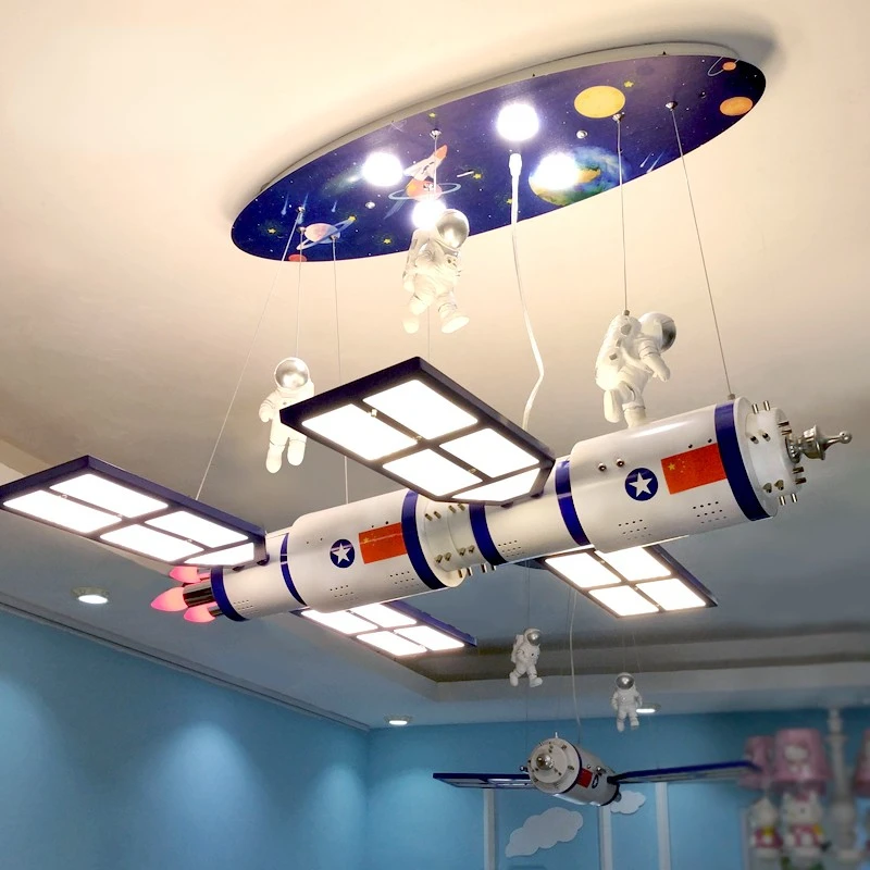 

Double-Headed Space Satellite Lamp Chandelier Bedroom Room Lights Science and Technology Museum Personalized Lighting