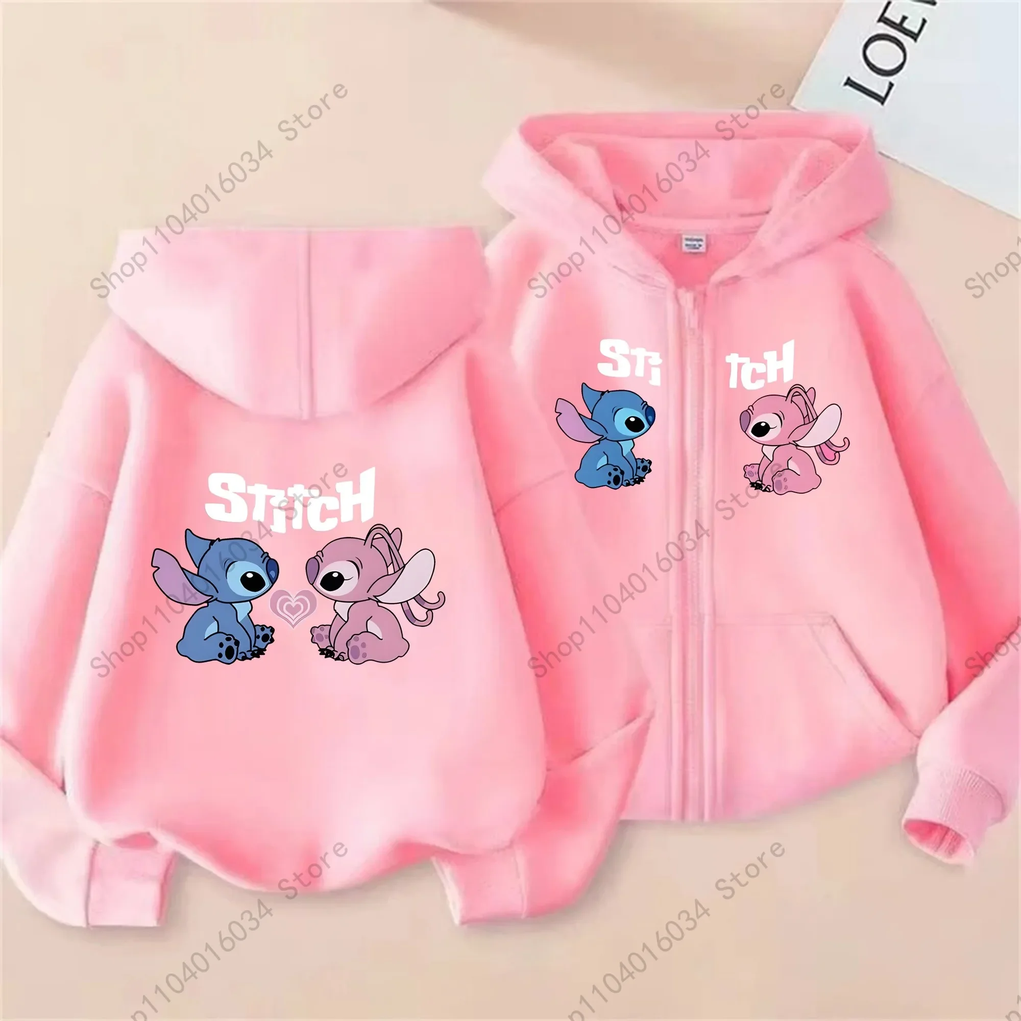 Y2k سستة البلوز ليلو وستيتش هوديي سترة ملابس الأطفال أطفال بنات بنين البلوز قلنسوة بسحاب الطفل عارضة أعلى #5