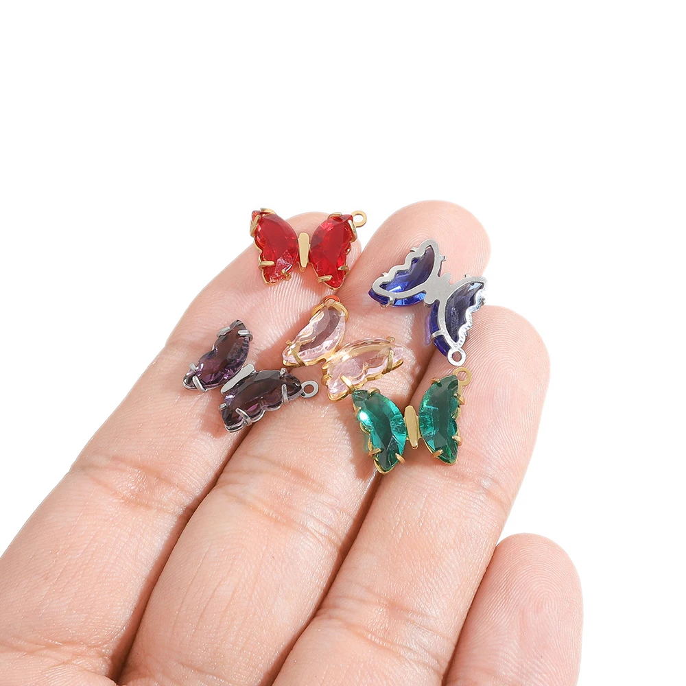 5 Stück Edelstahl Transparente Kristallglas-Schmetterlingsanhänger für DIY-Schmuck, Exquisite Halsketten- und Ohrring-Zubehörteile – Detail 5