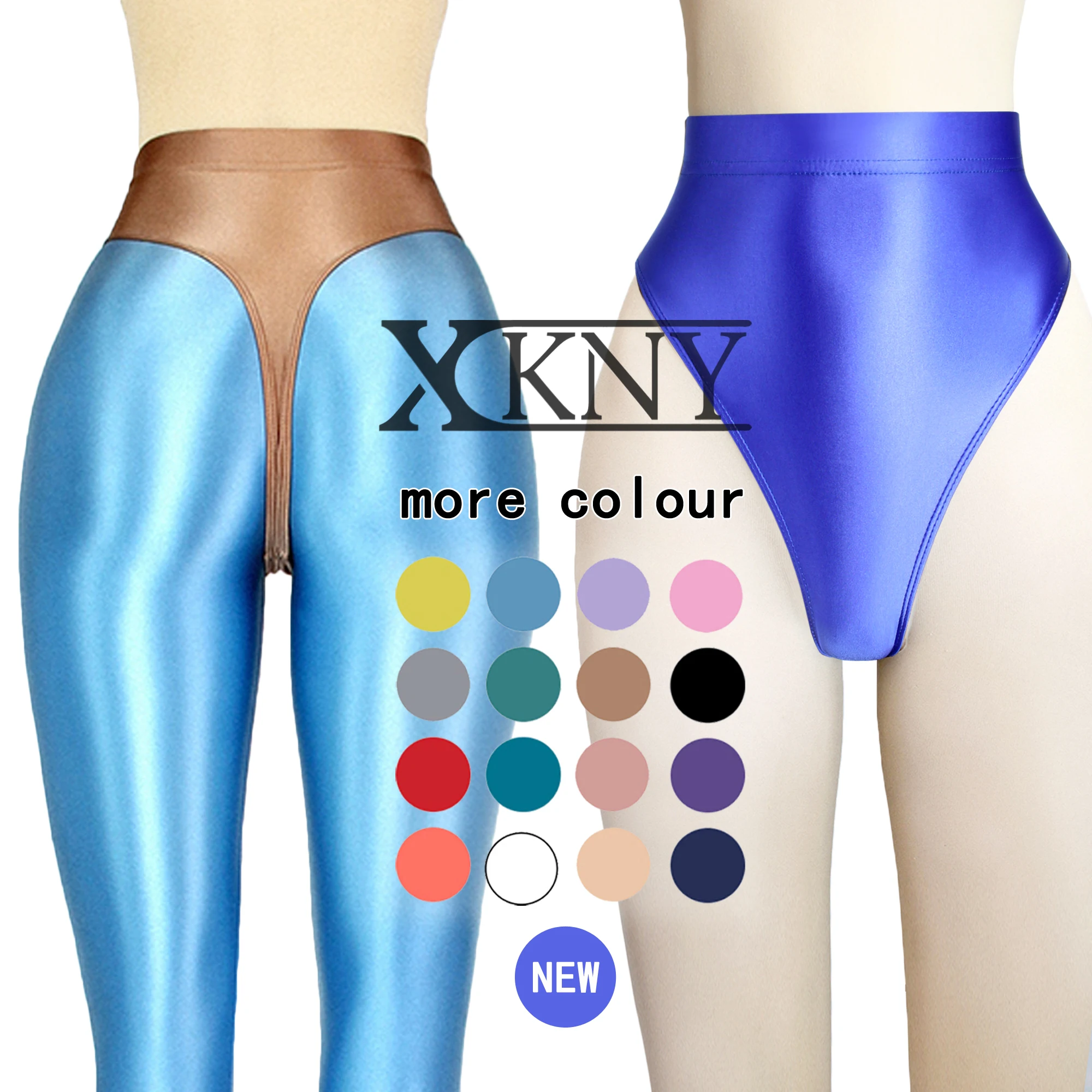 XCKNY satin glossy thongs sexy solid bikini high waist High elasticity skin pants glossy briefs Wear out Yoga training pants