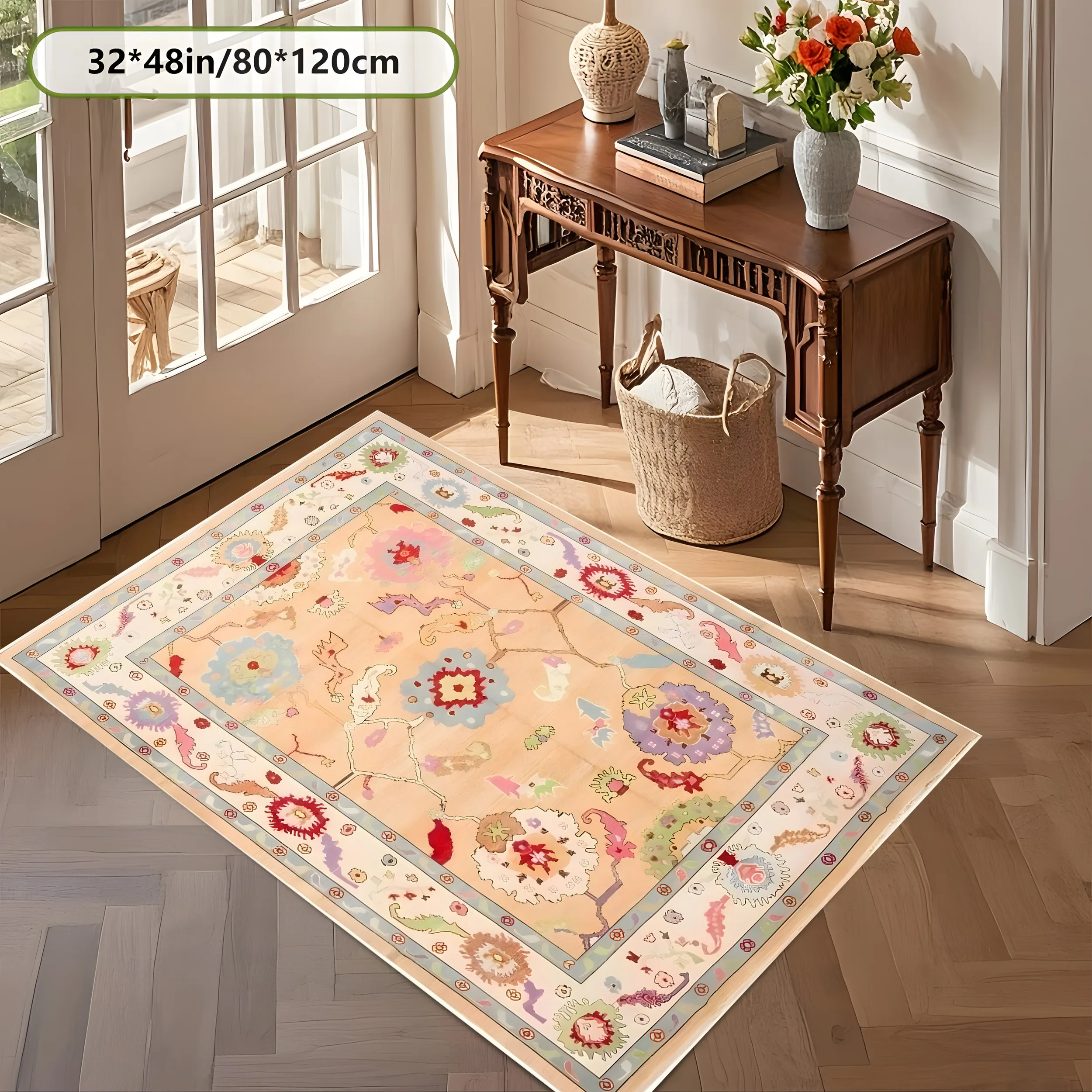 Retro Ethnic Exotic Floral Rug Soft Velvet Area Carpet Living Room Bedroom Coffee Table Decor