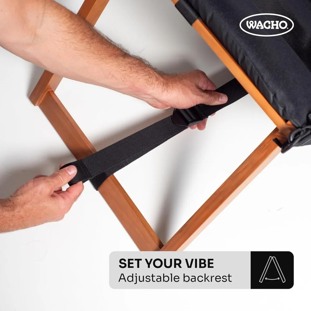 Sedia da spiaggia pieghevole da esterno Wacho: ultraleggera reclinabile con schienale in legno regolabile, imbottitura in schiuma e riciclo resistente all'acqua