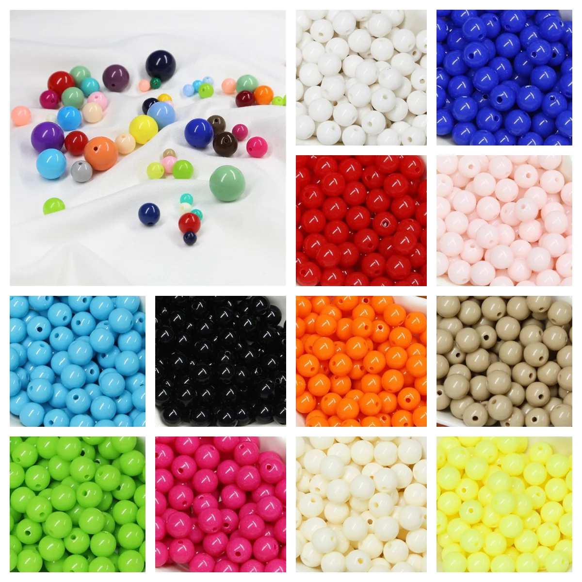 Loose Balls 500g Candy Color Acrylic Round Beads 4mm-16mm Spacer beads for needlework & Jewelry Making