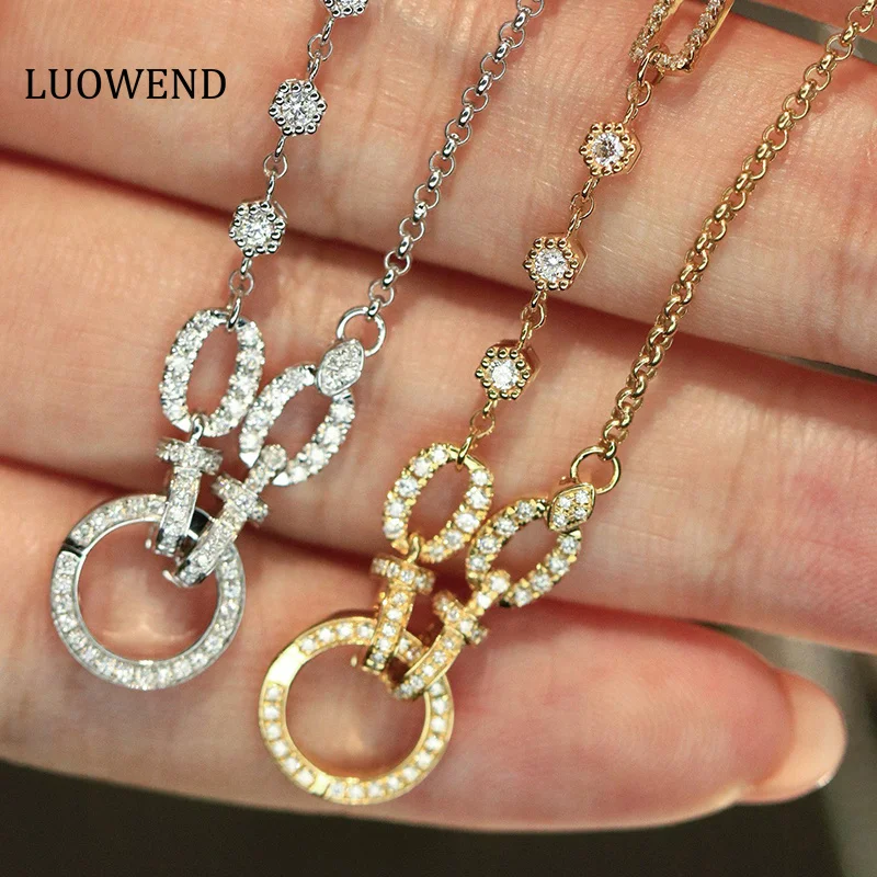 LUOWEND 100% 18K White/Yellow Gold Necklace Fashion Real Natural Diamond Universal Clasp Necklace for Women High Party Jewelry