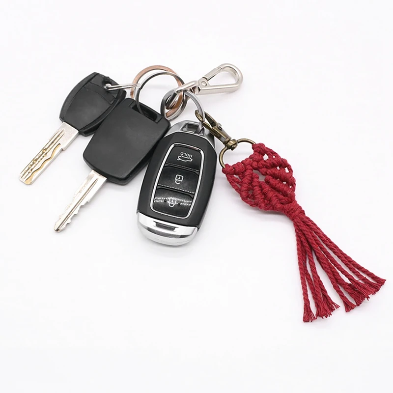 Hot-12 Pieces Mini Macrame Keychains Boho Macrame Bag Charms For Car Key Purse Phone Supplies