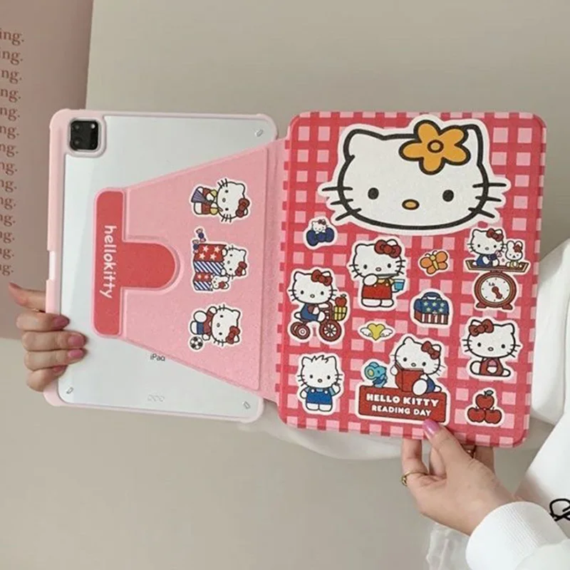 Sanrio Hello Kittys Ipad Case Kawaii Cartoon Air5 with Pen Slot Anti Bending Rotate Mini Anti Drop 10.2 Inch Ipad Case Girl Gift