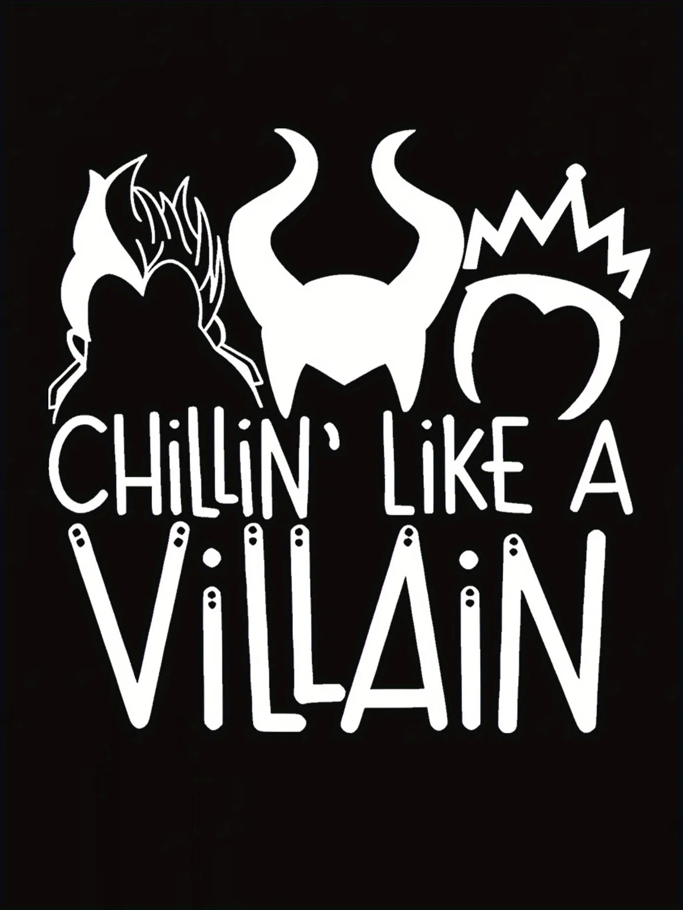 Casual T-shirt met korte mouwen voor dames - Grafische print "Chillin' Like a Villain" met gekroonde skeletten Heksenhoedontwerp