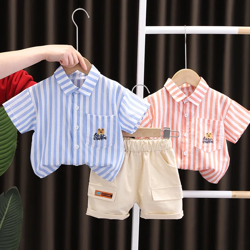 Children Summer Casual Clothes Baby Boys/Girls Stripe Cotton T-Shirt Shorts 2pcs/sets Kids Infant Toddler Sports Suit 1-5 Years