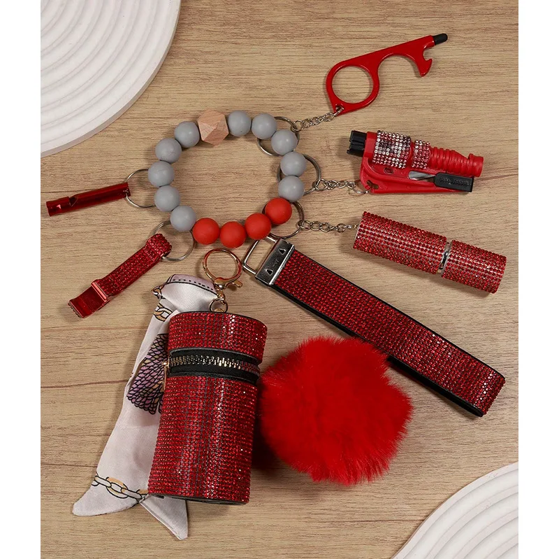 9 unids/set DIY llavero de autodefensa conjunto productos de seguridad para mujer llavero de autodefensa