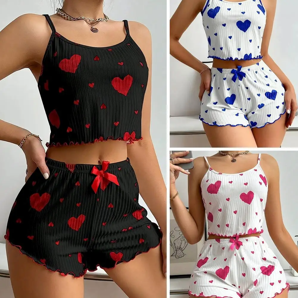 جديد الفتاة السباغيتي حزام قمصان + السراويل Homewear طباعة الملابس الداخلية بيجامة مثير الملابس الداخلية قمصان الدبابات نايتي النساء ملابس خاصة