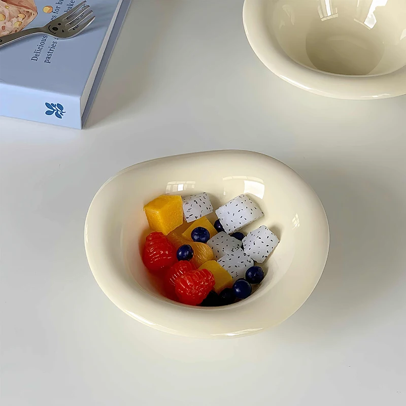 Irregular Ceramic Salad Bowl Simple Dessert Fruit Bowls Household Solid Colour Yoghurt Ice Cream Bowl