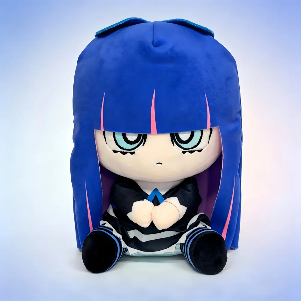 Stocking Anarchy Plush Toy From Panty Stocking with Garterbelt Soft Stuffed with Blue Hair and School Uniform Outfit for Fans