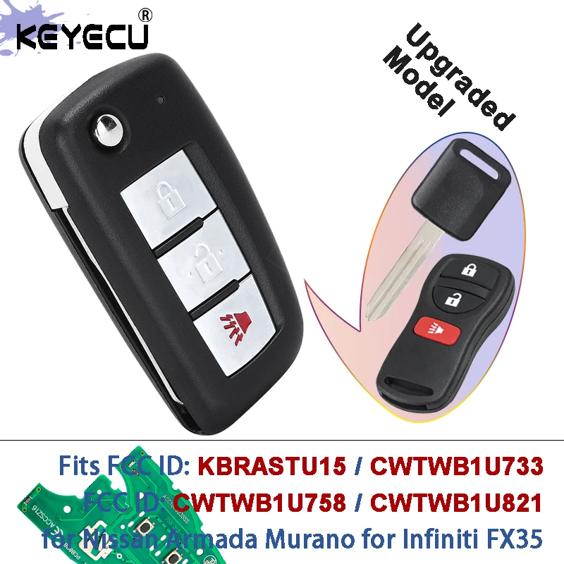 

KEYECU KBRASTU15 CWTWB1U733 CWTWB1U758 315 МГц ID46 Чип модифицированный флип-брелок для Nissan Armada Murano для Infiniti FX35