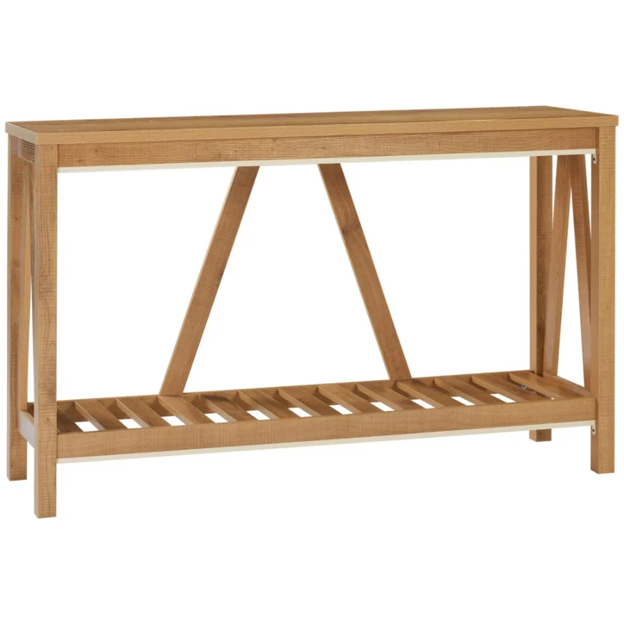 HOMCOM Farmhouse Console Table with Storage Shelf Rustic Sofa Table with Antitipper for Living Room Bedroom and Entryway Brown