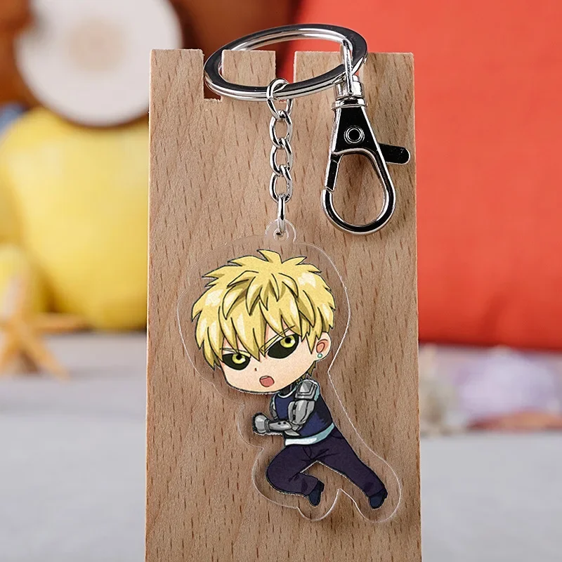 One Punch-man Keychain Cute Double Sided Saitama Key Chain Pendant Acrylic Anime Accessories Cartoon Key Ring