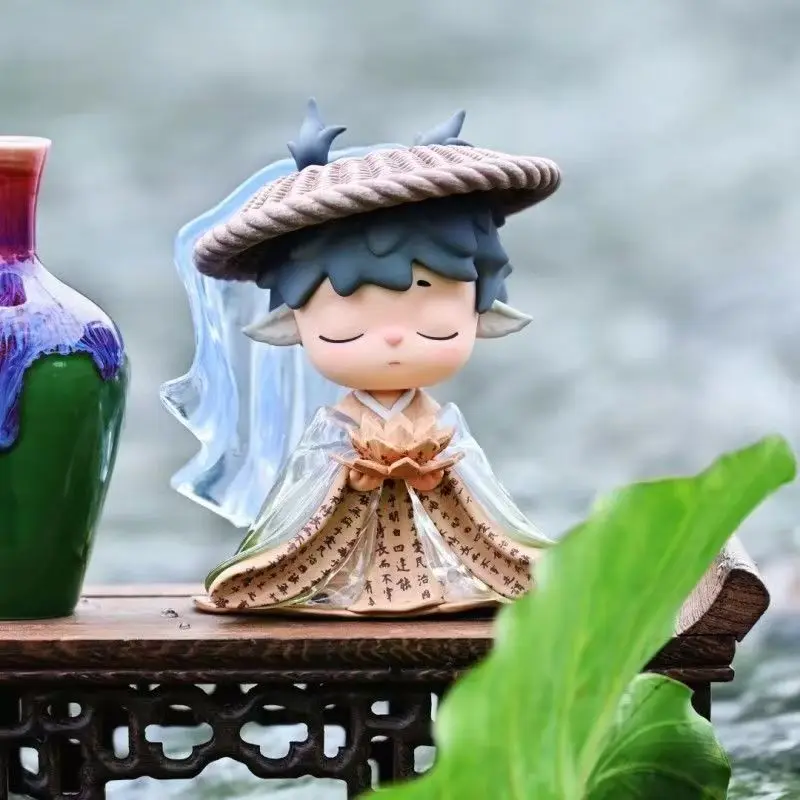 Mainan MIMI hitam asli baru, gaya Cina modern, kotak kejutan empat susunan waktu, mainan trendi, figurin lucu, hadiah figurin