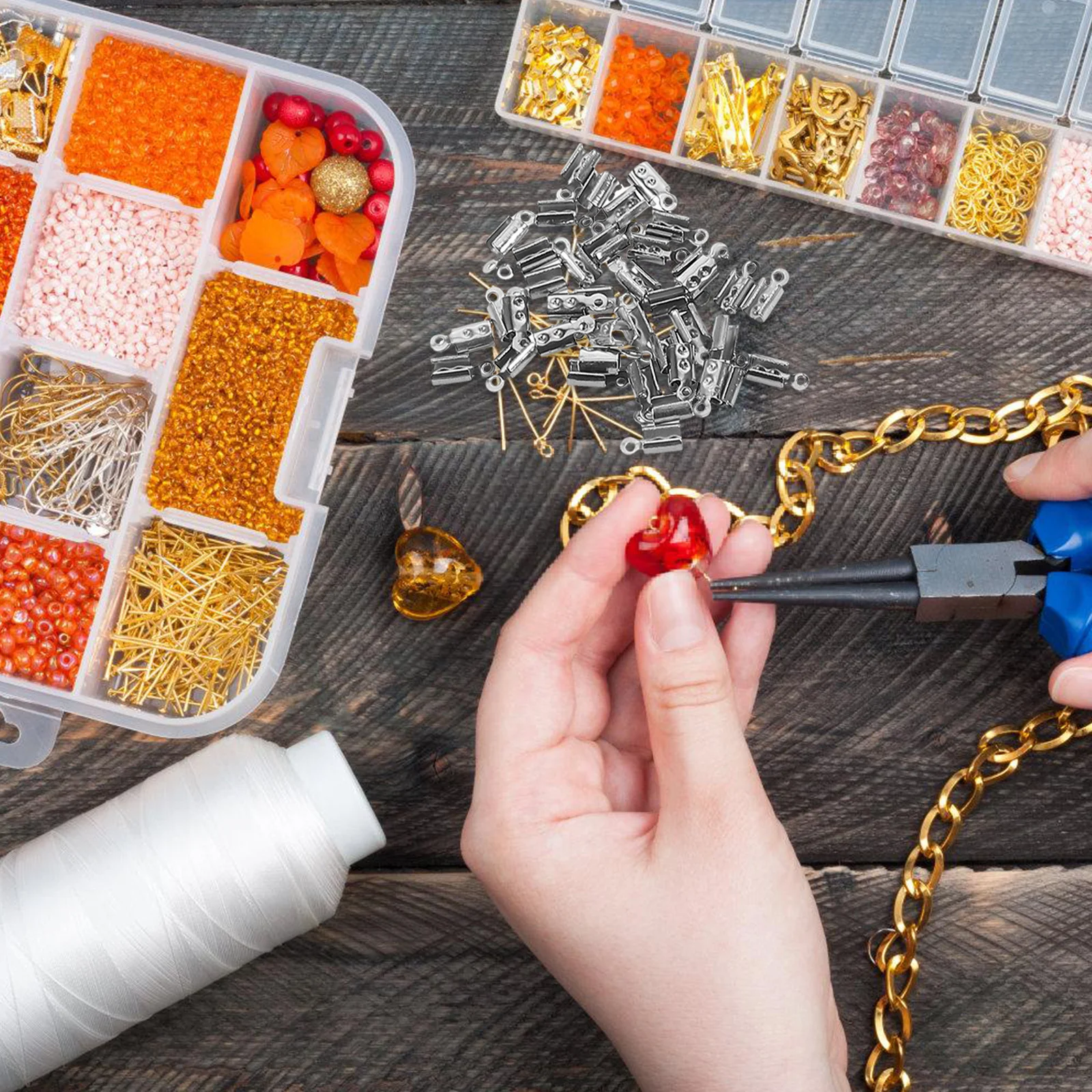 400Pcs DIY Jewelry Making Supplies Clasp Tips Stainless Steel Crimp Cord Caps Connecting Clasps for Necklace Bracelet