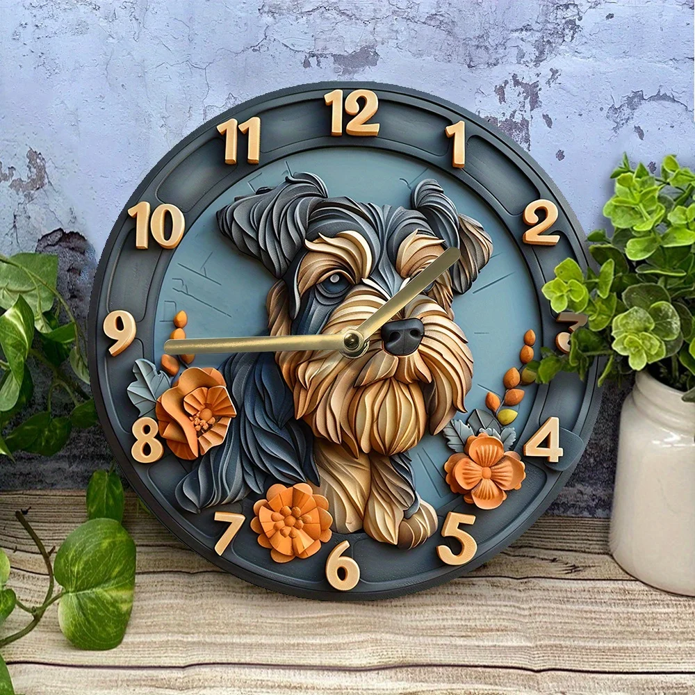 Schnauzer-Themed Silent Wall Clock, Metal, Pet Lover'S Dream, Perfect For Spring Apartment Decor & Summer Vacation Gifts