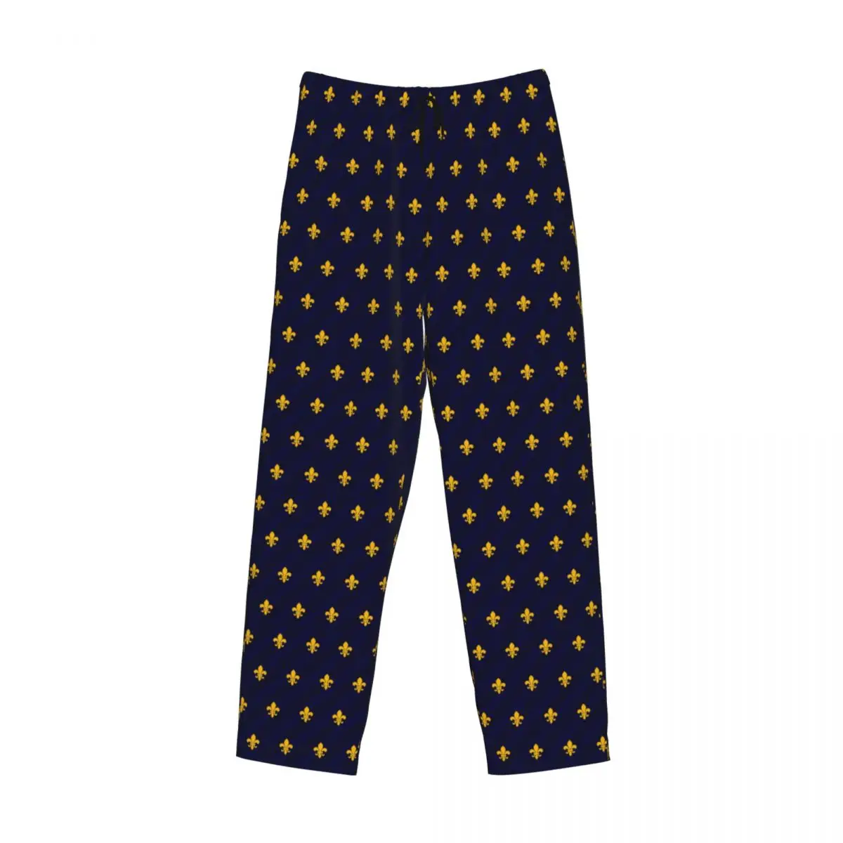 Custom Fleur De Lys Gold Blue Pajama Pants Men Sleepwear Sleep Lounge Bottoms with Pockets