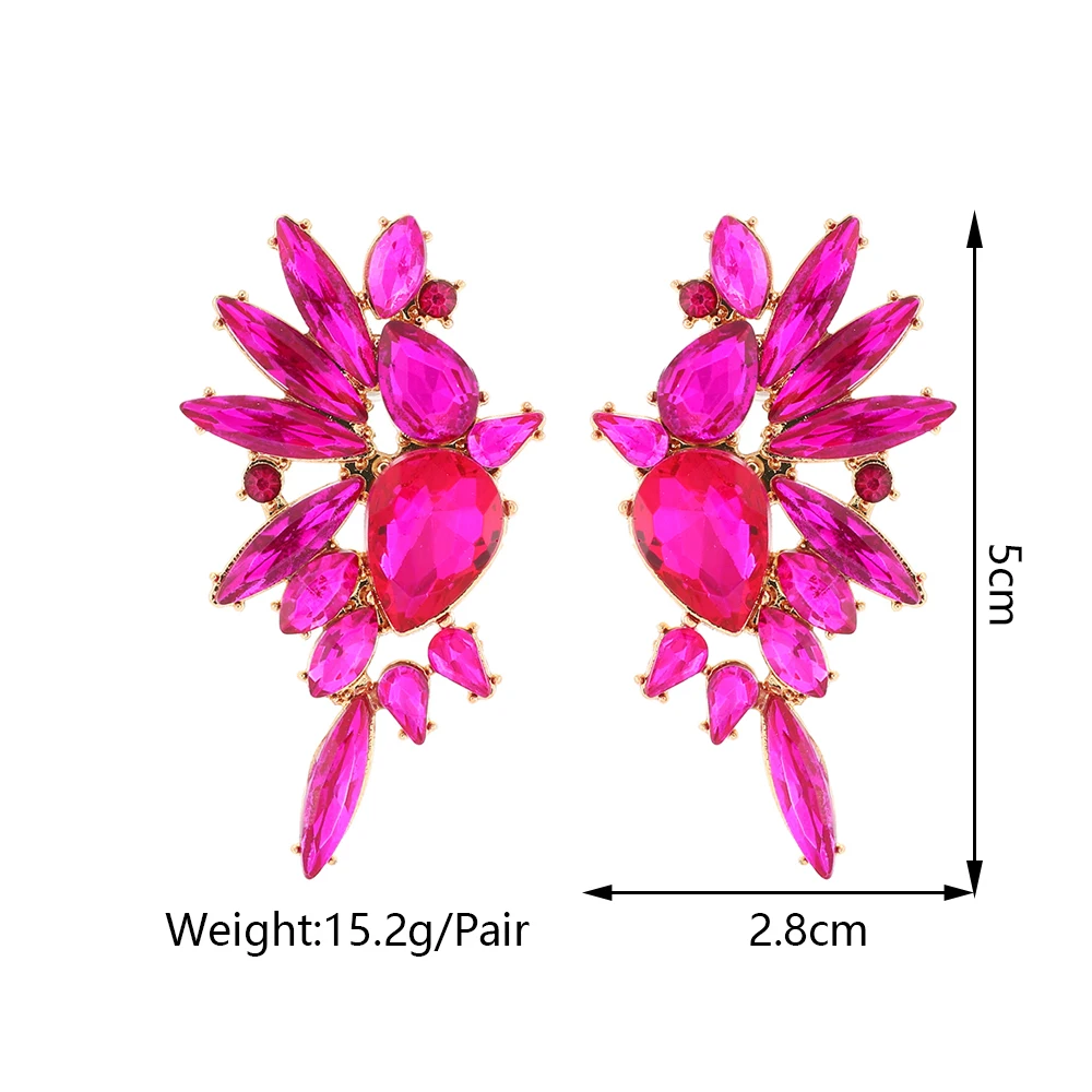 Colorful Shiny Rhinestone Glass Wings Shape Earrings For Women Luxury Elegant Alloy Jewelry Party Geometric Piercing Ear Studs