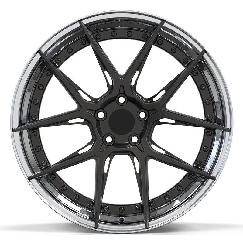 Custom 2-Piece Fine Polished Brushed Black 18-26 Inch Racing Car Wheels Deep Dish Forged 5*130 Rims With Polished Lip