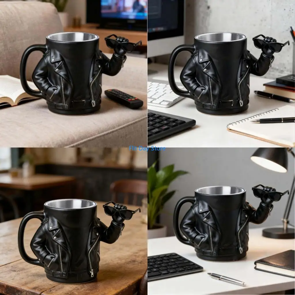 F92C Elegant Large Resin Mug For Office Home Outdoor Use Biker Jackets Designs Cup